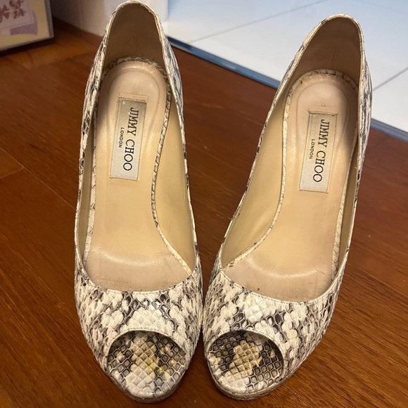 Jimmy Choo snakeskin platform peep toe sandals - Picture 2 of 4